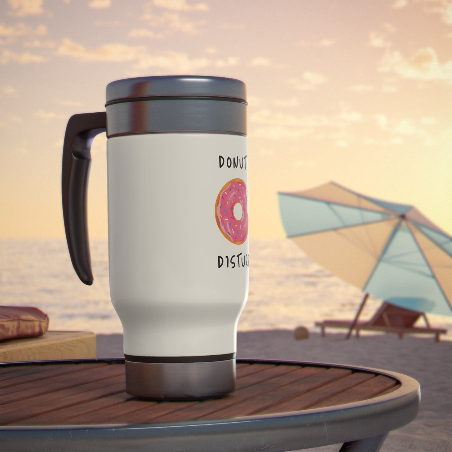 "Donut Disturb" Stainless Steel Travel Mug with Handle (14oz)