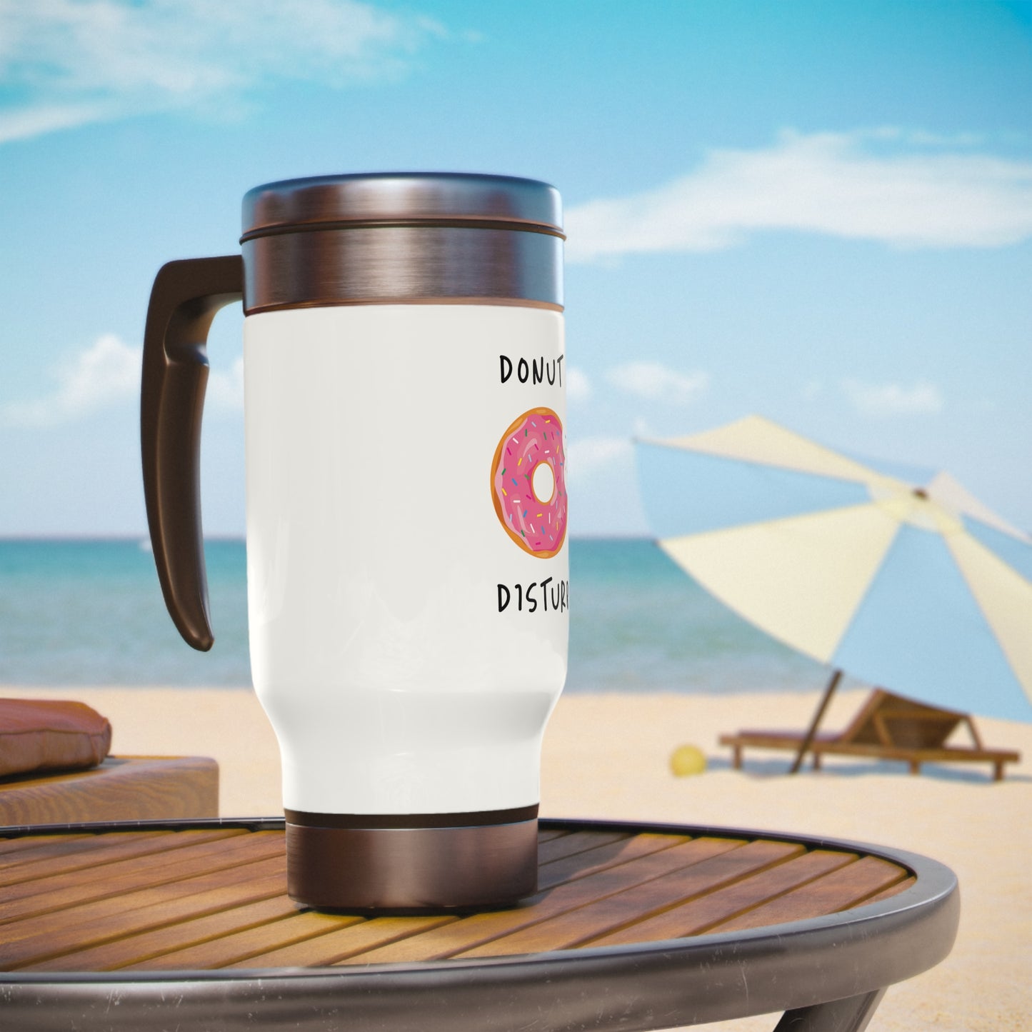 "Donut Disturb" Stainless Steel Travel Mug with Handle (14oz)