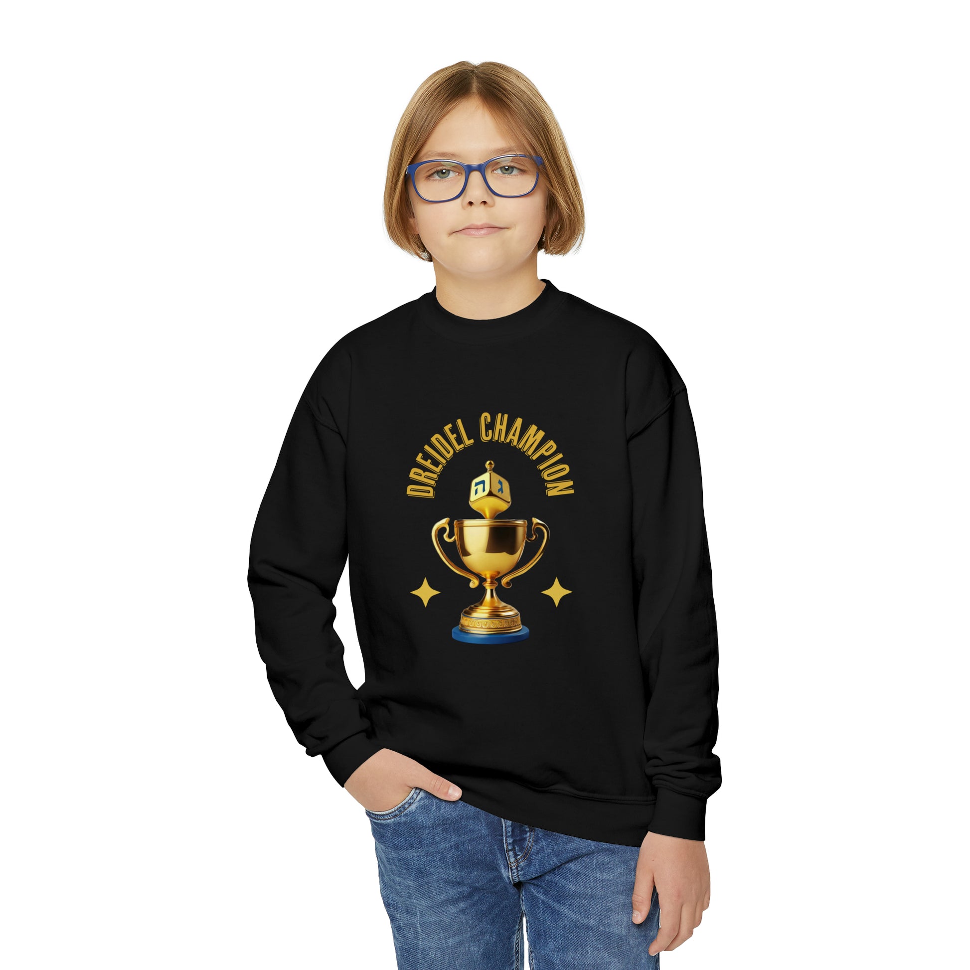 chanukah sweater for boy or girl with dreidel champion