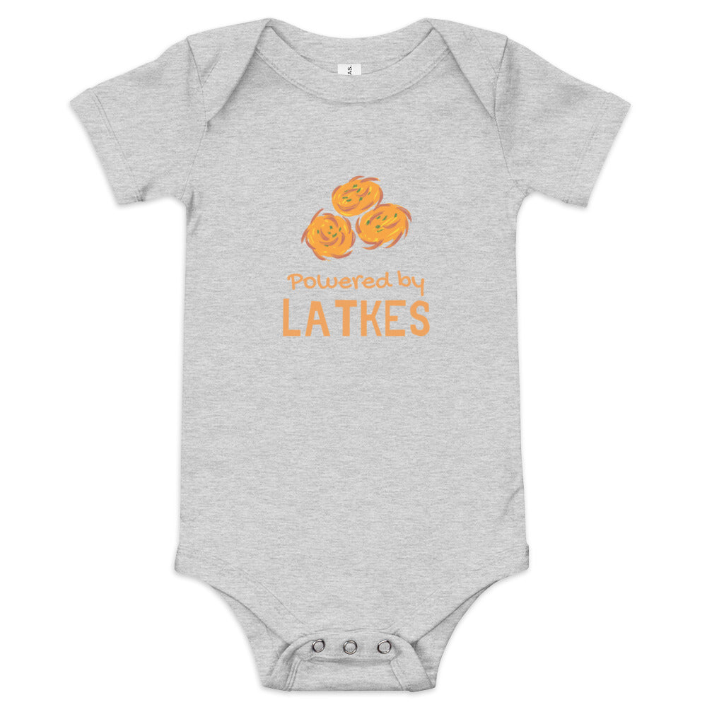 Baby short sleeve one piece "Powered by Latkes"