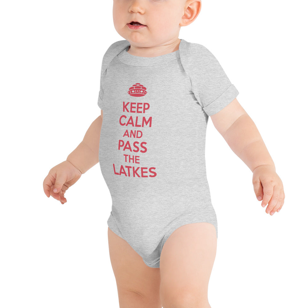 Baby short sleeve one piece "Keep Calm And Pass The latkes"