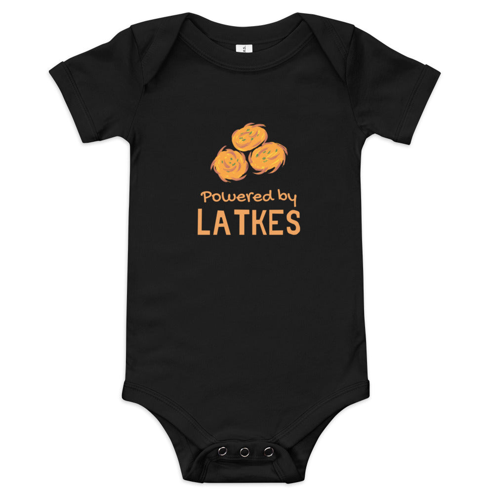 Baby short sleeve one piece "Powered by Latkes"