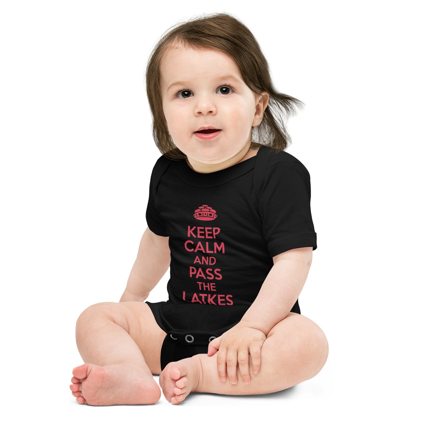 Baby short sleeve one piece "Keep Calm And Pass The latkes"