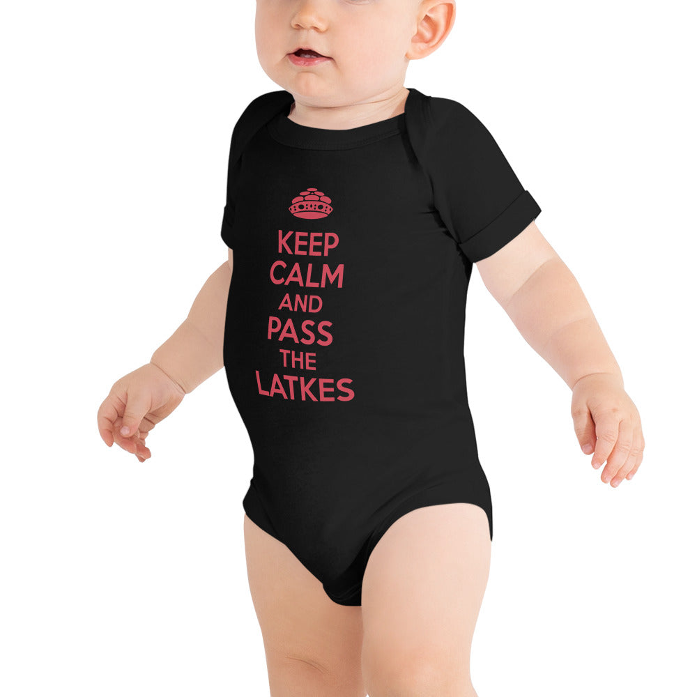 Baby short sleeve one piece "Keep Calm And Pass The latkes"