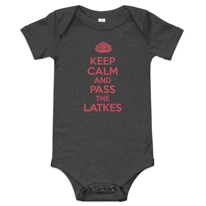 Baby short sleeve one piece "Keep Calm And Pass The latkes"