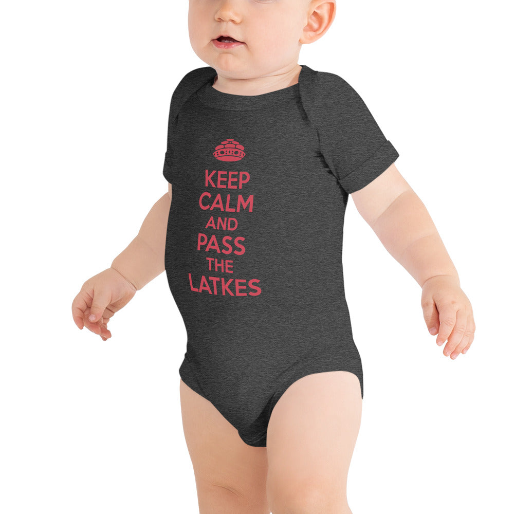 Baby short sleeve one piece "Keep Calm And Pass The latkes"