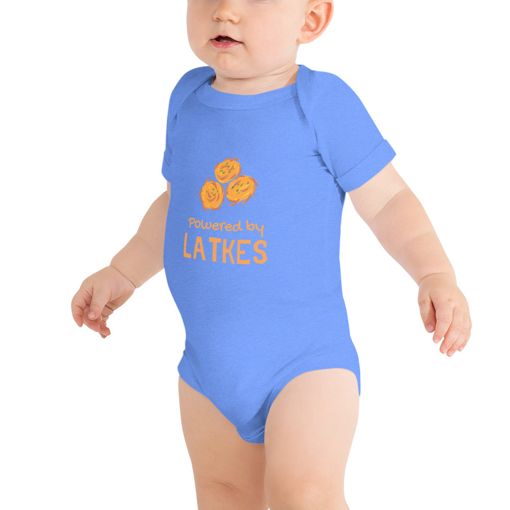 Baby short sleeve one piece "Powered by Latkes"