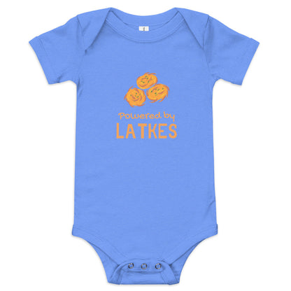 Baby short sleeve one piece "Powered by Latkes"