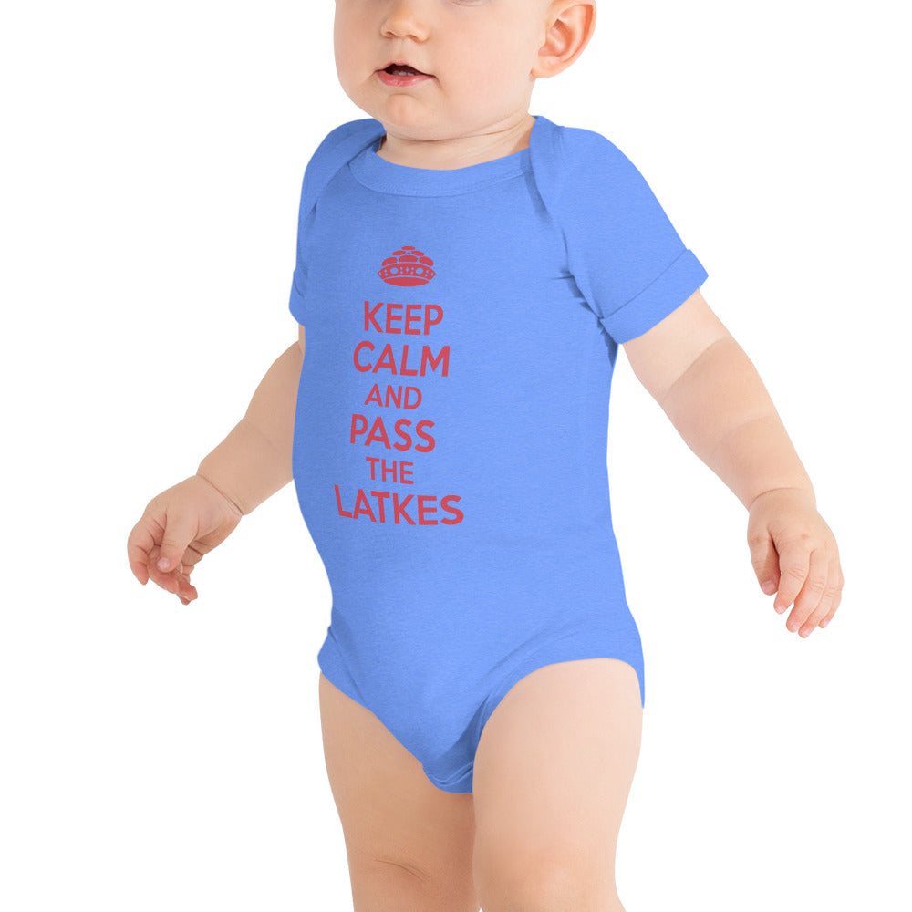 Baby short sleeve one piece "Keep Calm And Pass The latkes"