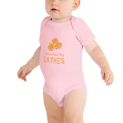 Baby short sleeve one piece "Powered by Latkes"