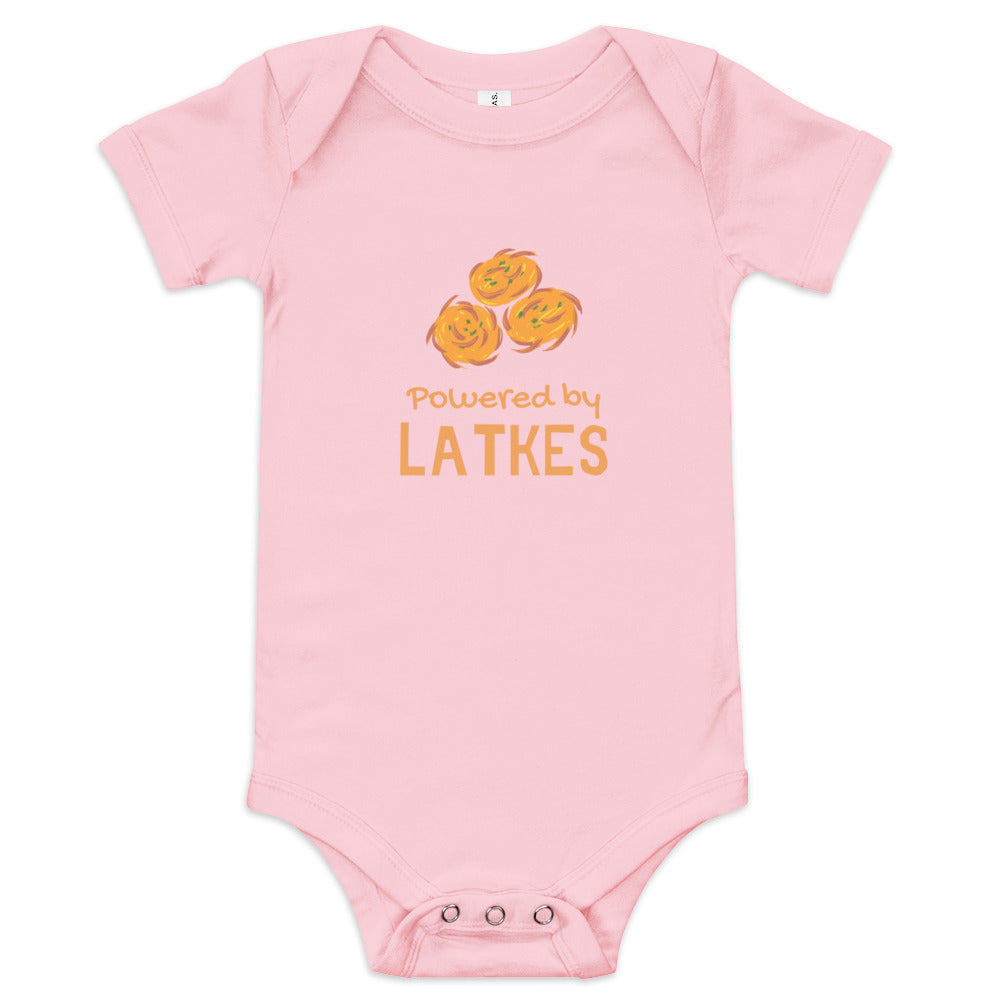 Baby short sleeve one piece "Powered by Latkes"