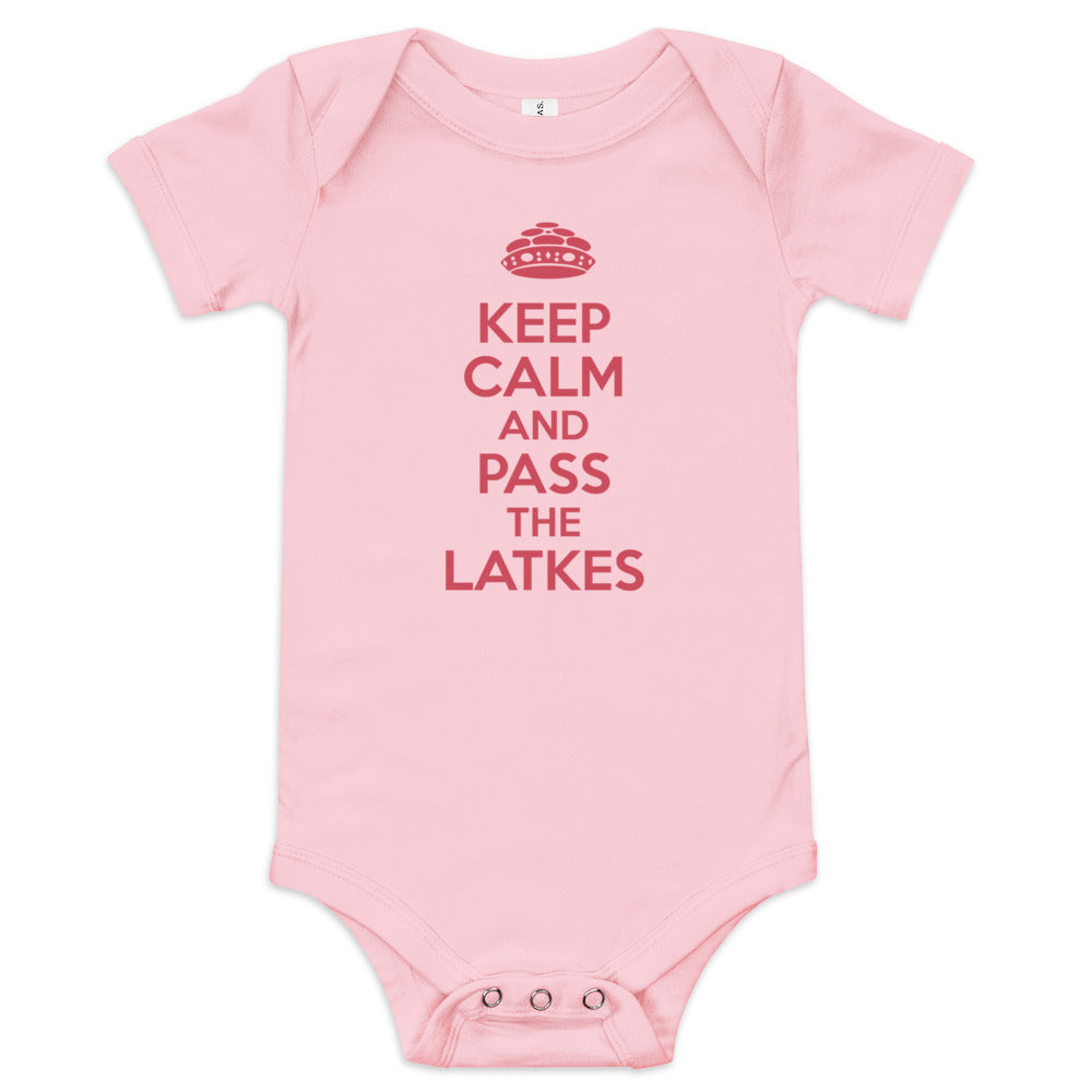 Baby short sleeve one piece "Keep Calm And Pass The latkes"