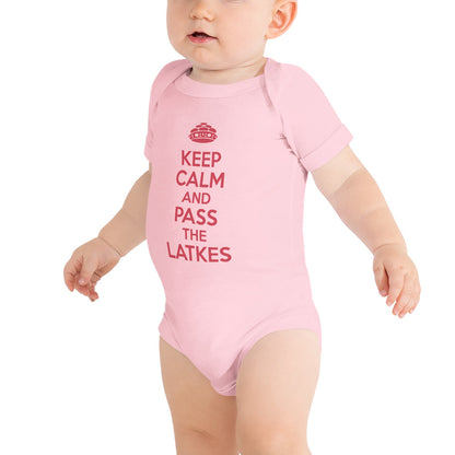 Baby short sleeve one piece "Keep Calm And Pass The latkes"