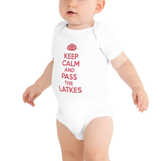 Baby short sleeve one piece "Keep Calm And Pass The latkes"