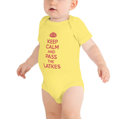 Baby short sleeve one piece "Keep Calm And Pass The latkes"