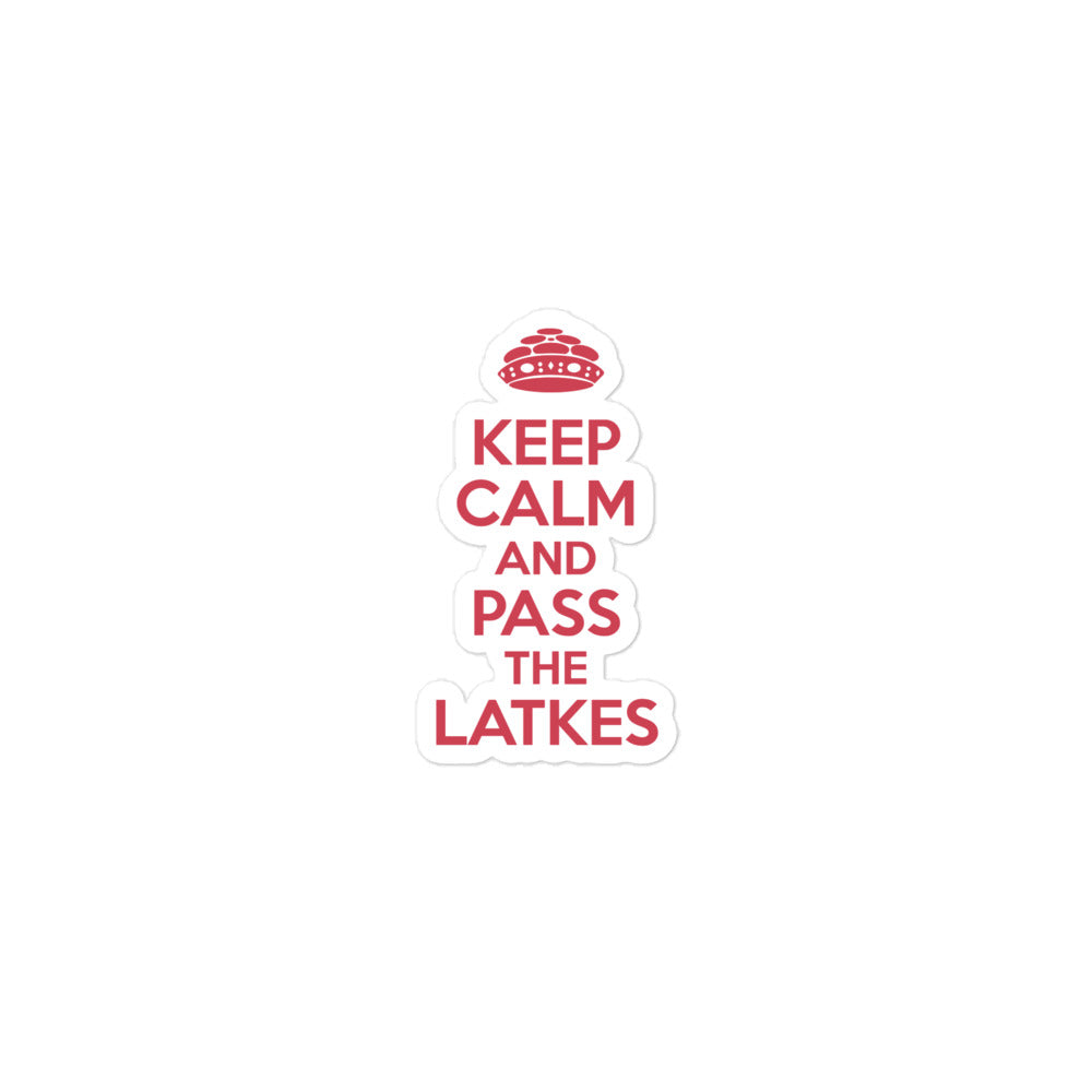 Bubble-free "Keep Calm And Pass The Latkes" stickers