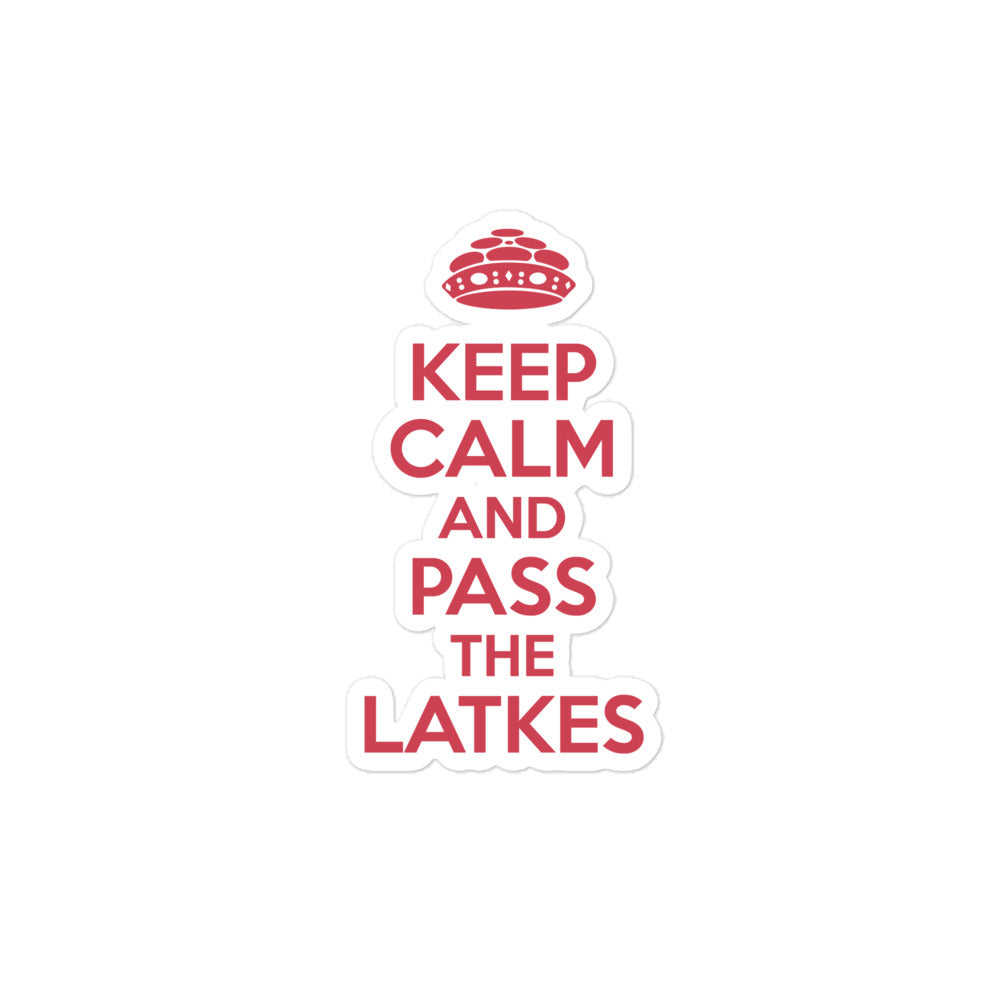 Bubble-free "Keep Calm And Pass The Latkes" stickers