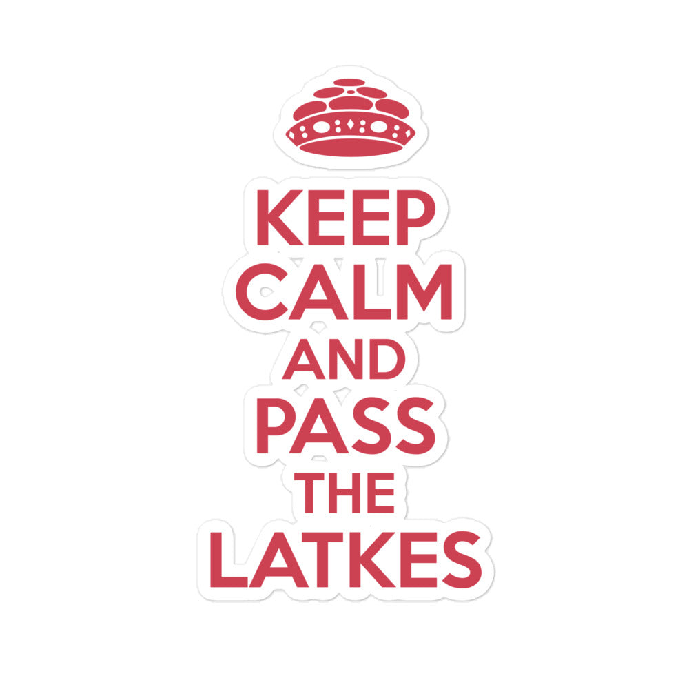 Bubble-free "Keep Calm And Pass The Latkes" stickers